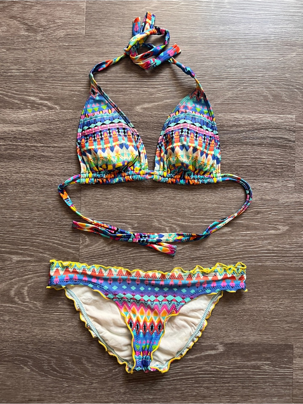 Luli Fama Colorful Aztec Print Triangle Bikini